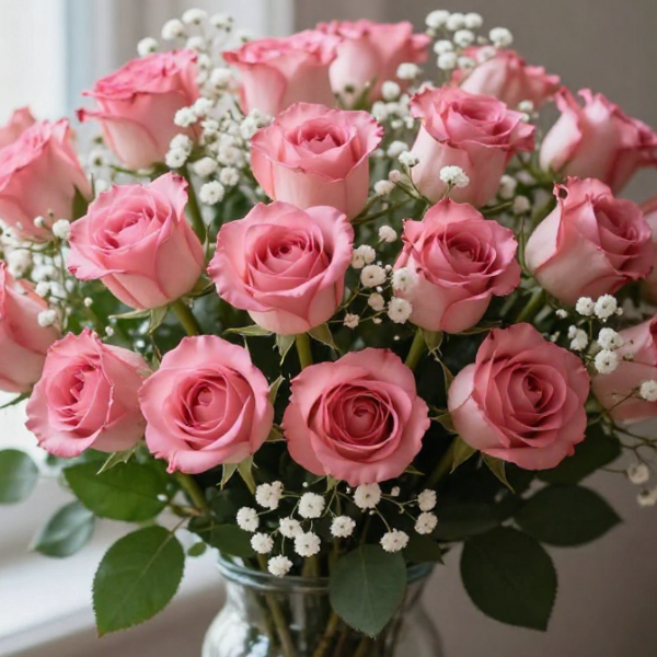 Luxury Pink Rose Vase Arrangement